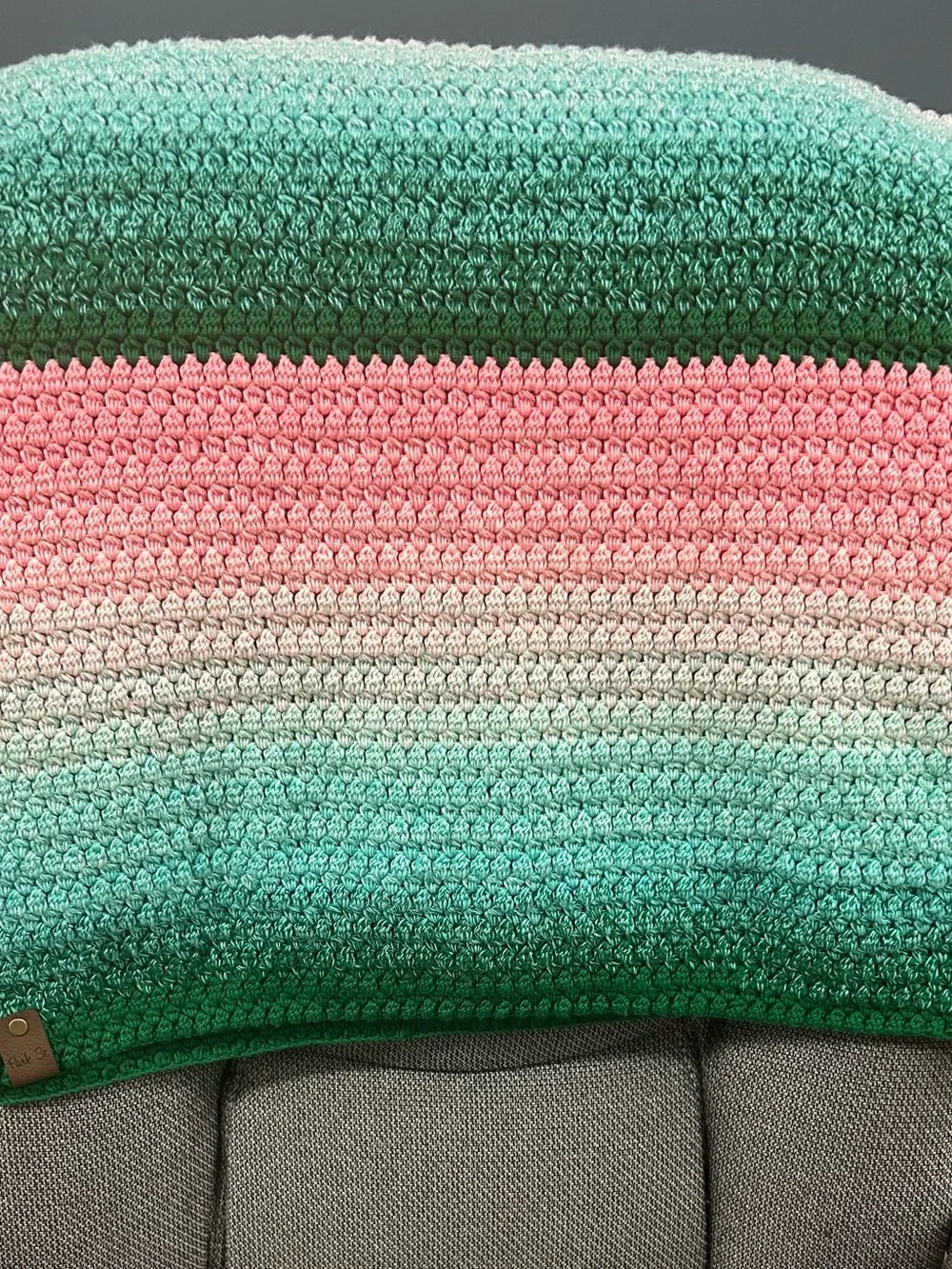 Handmade Striped Crochet Throw Blanket in Pink, Mint & Cream
